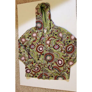 Christopher & Banks Women' Jacket XL Green Pink Floral Full Zip Hoodie w Pockets